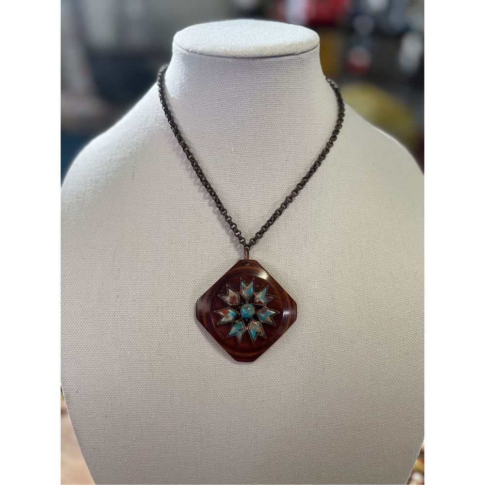 Copper Chain Turquoise Arrow Wooden Pendant Necklace Fashion Jewelry Collection